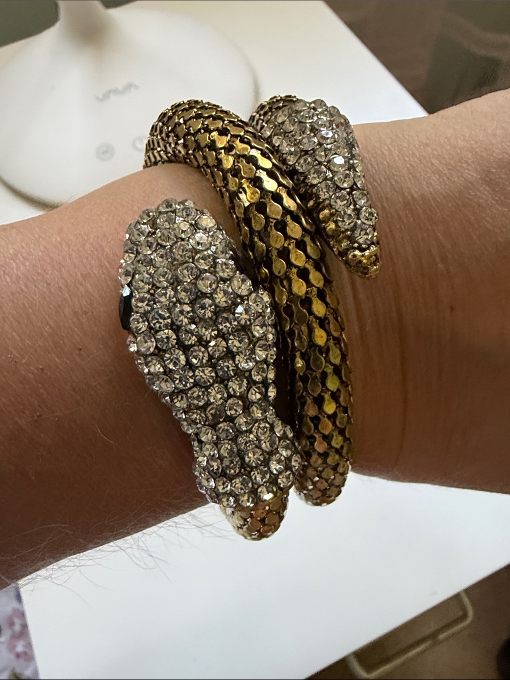 Gold Crystal Snake Coil Bracelet - Women's Jewelry